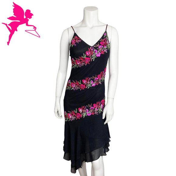 VINTAGE Y2K SUE WONG Silk Floral Beaded Dress - Picture 1 of 9